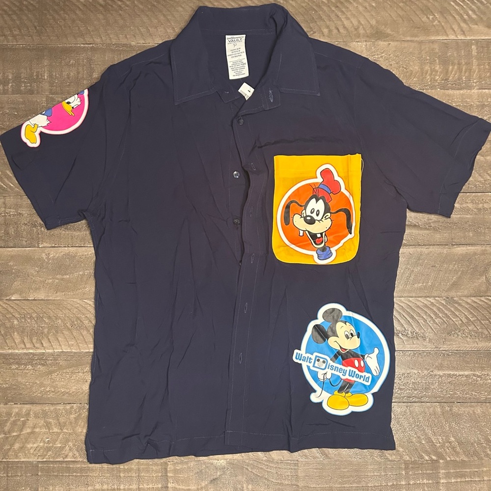 Disney World Navy Shirt with Character Patches